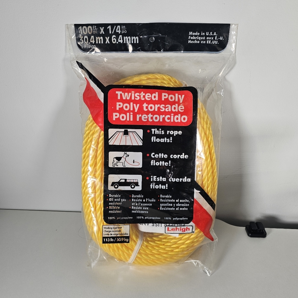 Lehigh Yellow Twisted Poly Rope 100 FT X 1/4 Inch
